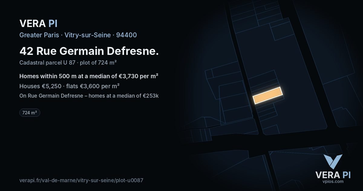 42 Rue Germain Defresne, Vitry-sur-Seine at night – the plot lit, the parcels around coloured by the prices near them