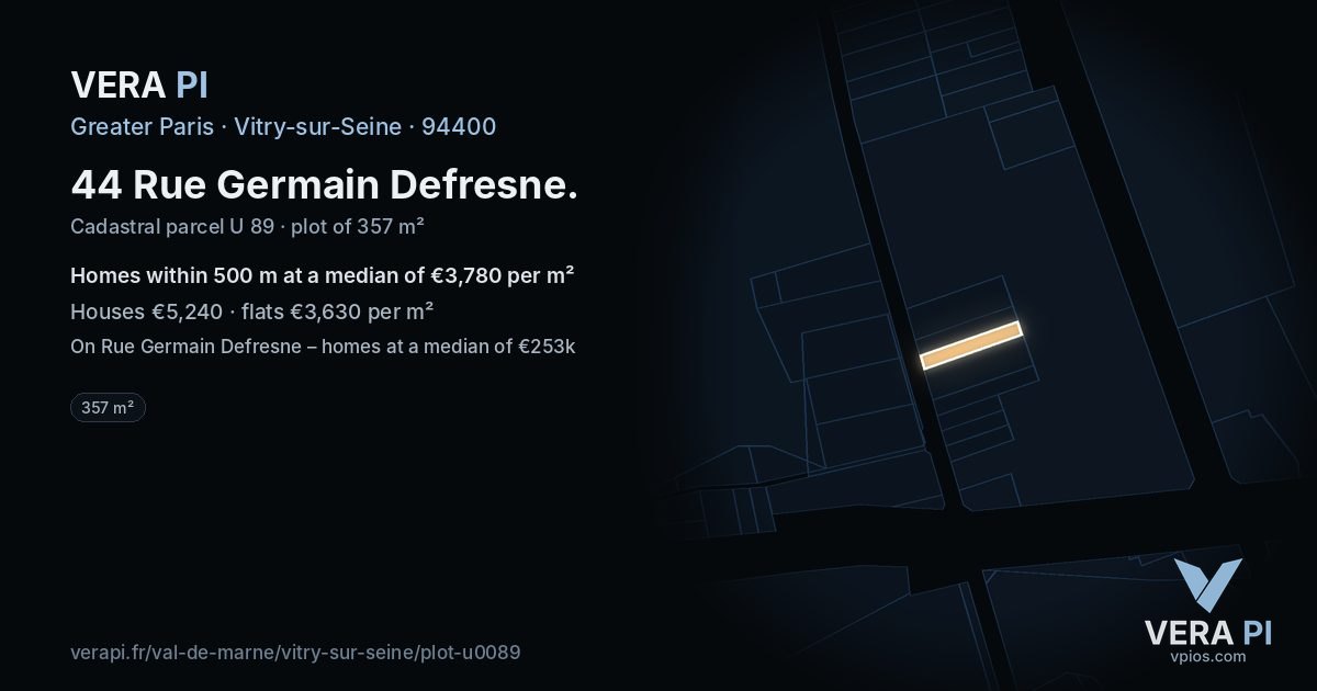 44 Rue Germain Defresne, Vitry-sur-Seine at night – the plot lit, the parcels around coloured by the prices near them