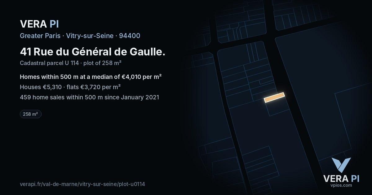 41 Rue du Général de Gaulle, Vitry-sur-Seine at night – the plot lit, the parcels around coloured by the prices near them