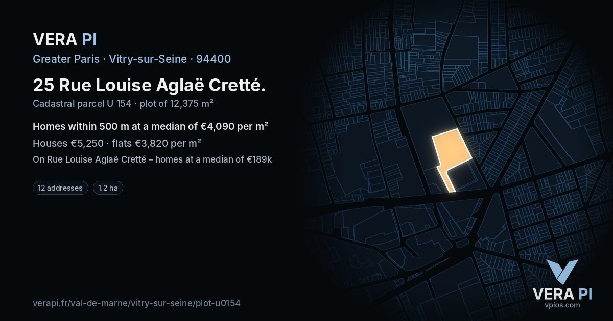 25 Rue Louise Aglaë Cretté, Vitry-sur-Seine at night – the plot lit, the parcels around coloured by the prices near them