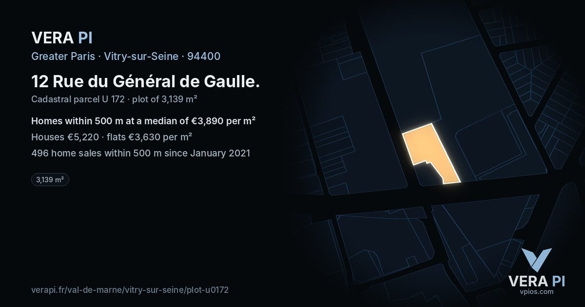12 Rue du Général de Gaulle, Vitry-sur-Seine at night – the plot lit, the parcels around coloured by the prices near them