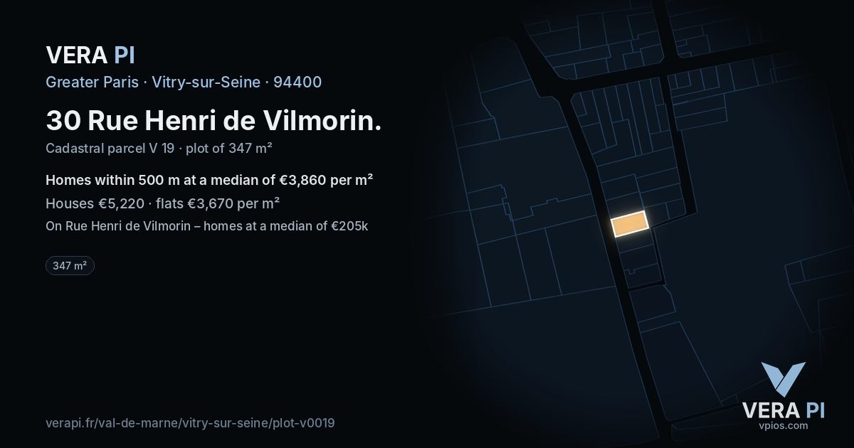 30 Rue Henri de Vilmorin, Vitry-sur-Seine at night – the plot lit, the parcels around coloured by the prices near them