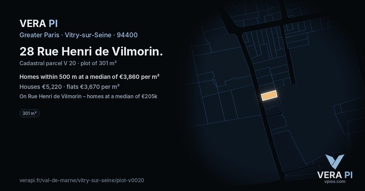 28 Rue Henri de Vilmorin, Vitry-sur-Seine at night – the plot lit, the parcels around coloured by the prices near them
