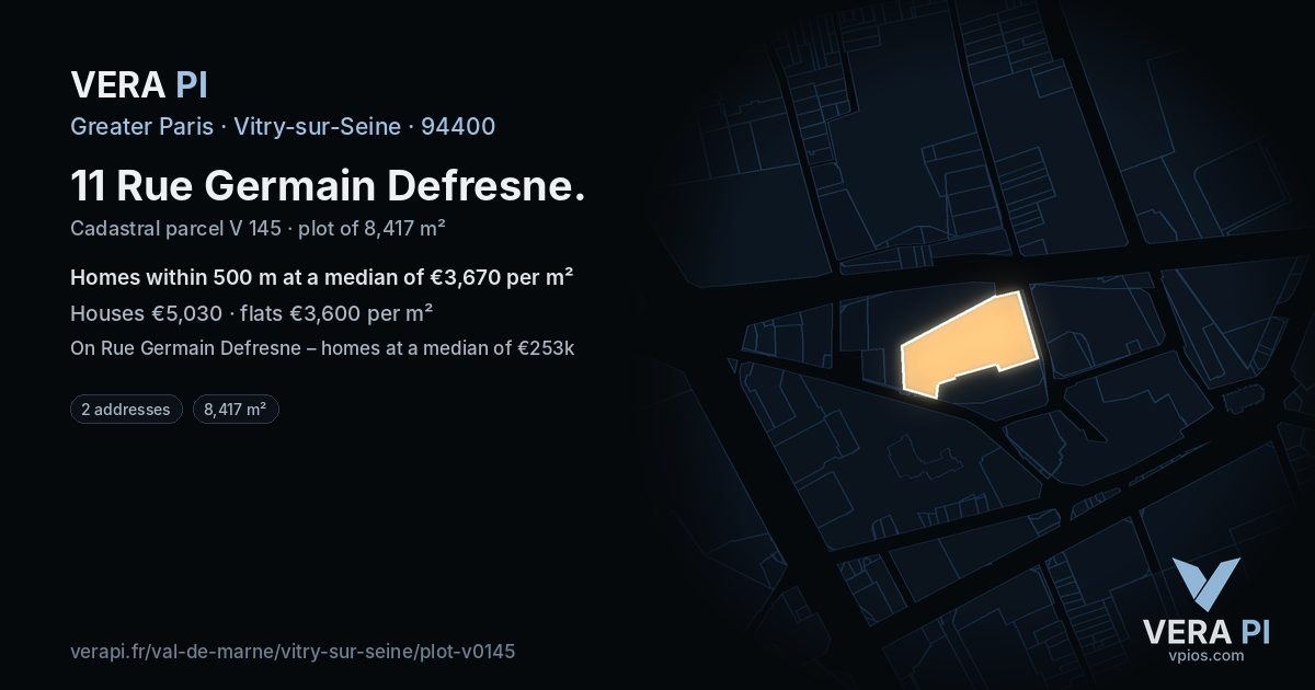 11 Rue Germain Defresne, Vitry-sur-Seine at night – the plot lit, the parcels around coloured by the prices near them