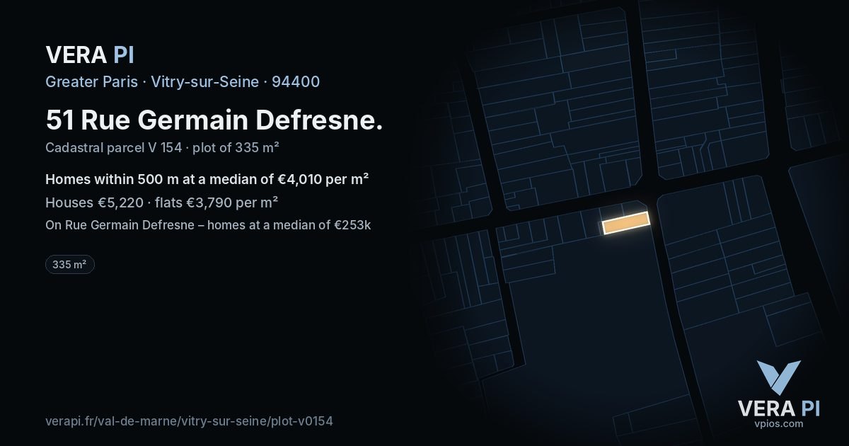 51 Rue Germain Defresne, Vitry-sur-Seine at night – the plot lit, the parcels around coloured by the prices near them