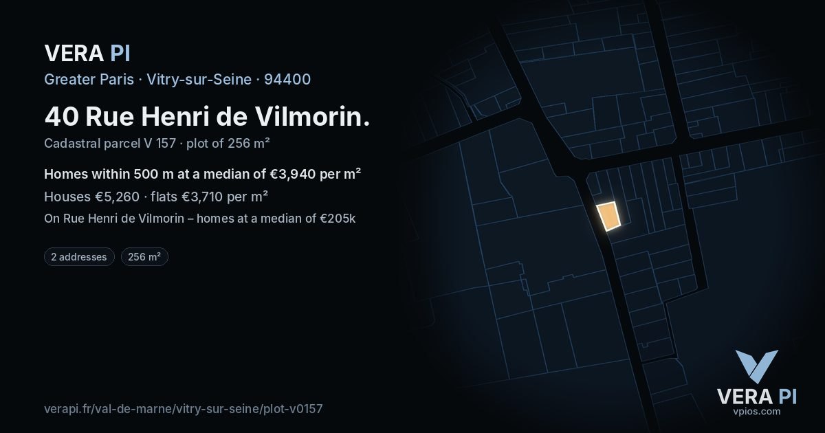 40 Rue Henri de Vilmorin, Vitry-sur-Seine at night – the plot lit, the parcels around coloured by the prices near them