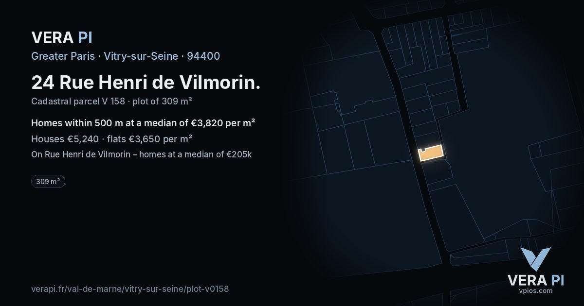 24 Rue Henri de Vilmorin, Vitry-sur-Seine at night – the plot lit, the parcels around coloured by the prices near them