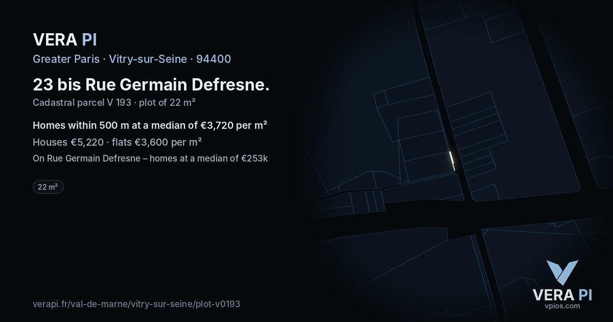 23 bis Rue Germain Defresne, Vitry-sur-Seine at night – the plot lit, the parcels around coloured by the prices near them