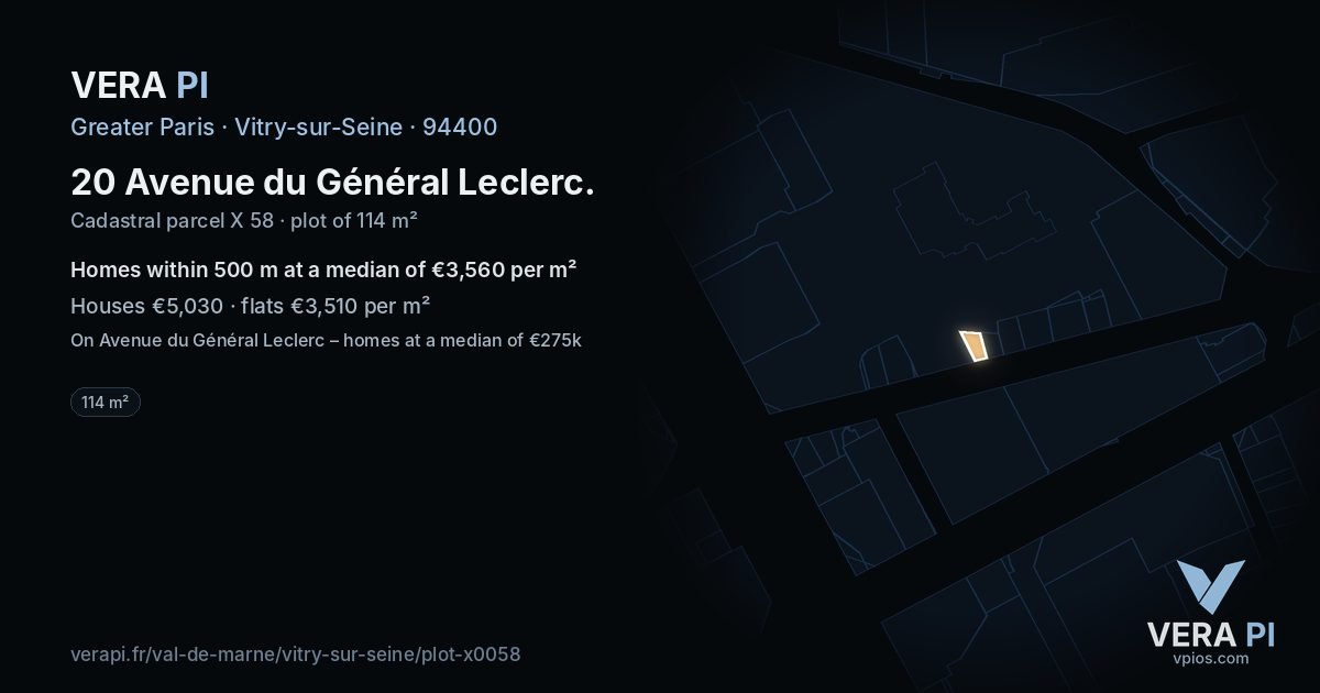 20 Avenue du Général Leclerc, Vitry-sur-Seine at night – the plot lit, the parcels around coloured by the prices near them