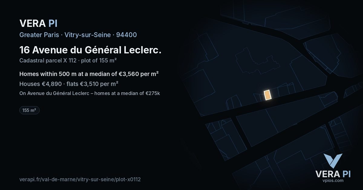 16 Avenue du Général Leclerc, Vitry-sur-Seine at night – the plot lit, the parcels around coloured by the prices near them