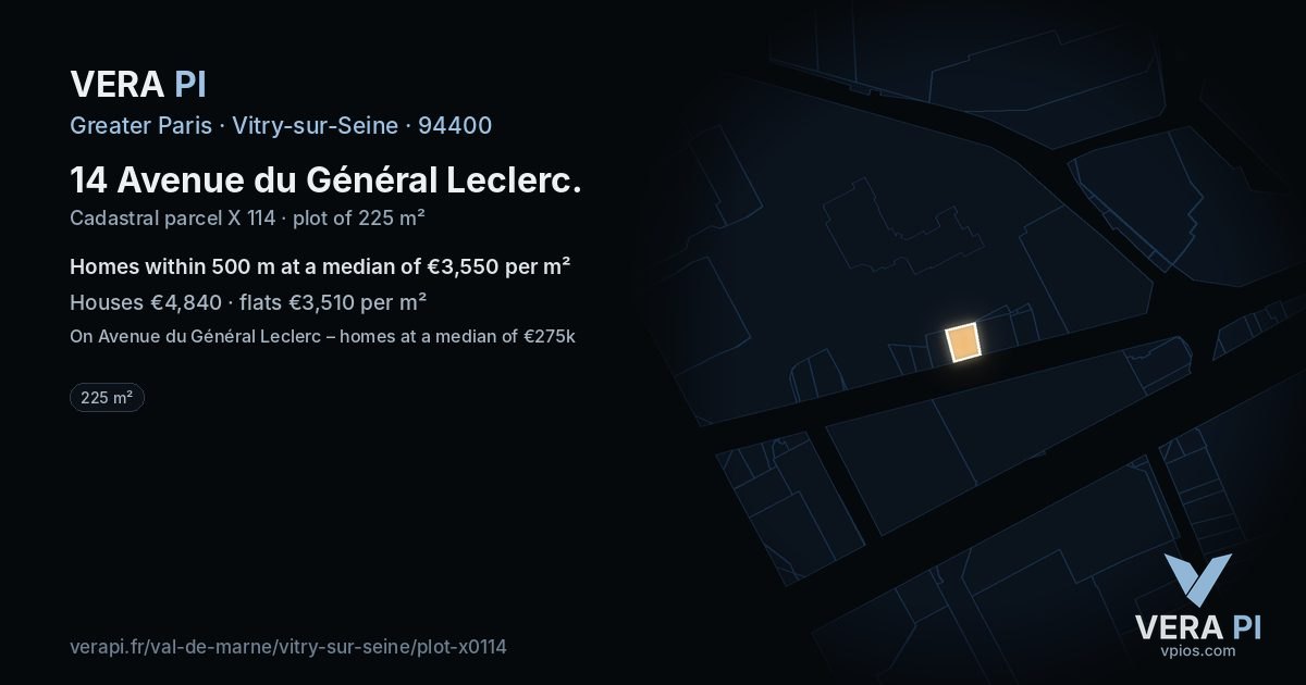 14 Avenue du Général Leclerc, Vitry-sur-Seine at night – the plot lit, the parcels around coloured by the prices near them