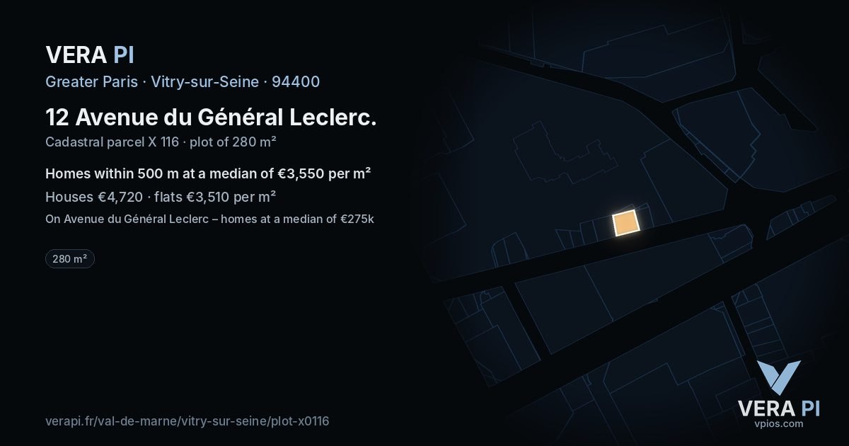 12 Avenue du Général Leclerc, Vitry-sur-Seine at night – the plot lit, the parcels around coloured by the prices near them