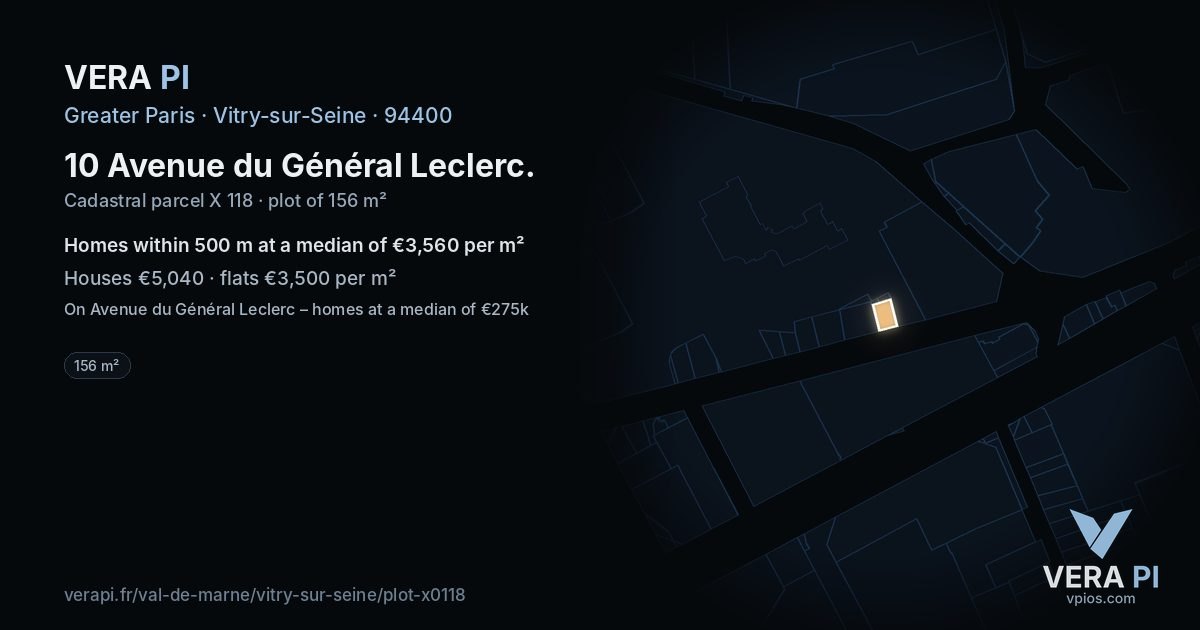 10 Avenue du Général Leclerc, Vitry-sur-Seine at night – the plot lit, the parcels around coloured by the prices near them