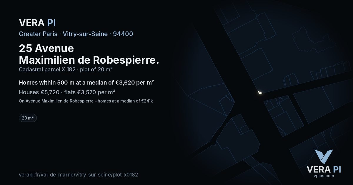 25 Avenue Maximilien de Robespierre, Vitry-sur-Seine at night – the plot lit, the parcels around coloured by the prices near them