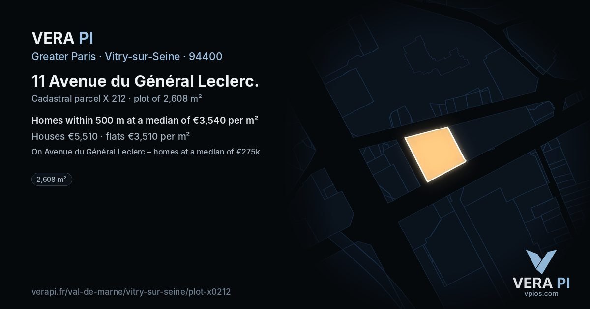 11 Avenue du Général Leclerc, Vitry-sur-Seine at night – the plot lit, the parcels around coloured by the prices near them