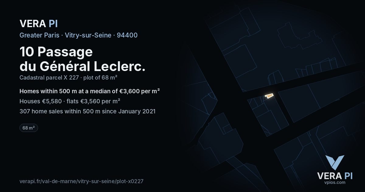 10 Passage du Général Leclerc, Vitry-sur-Seine at night – the plot lit, the parcels around coloured by the prices near them