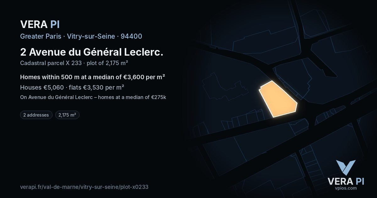 2 Avenue du Général Leclerc, Vitry-sur-Seine at night – the plot lit, the parcels around coloured by the prices near them