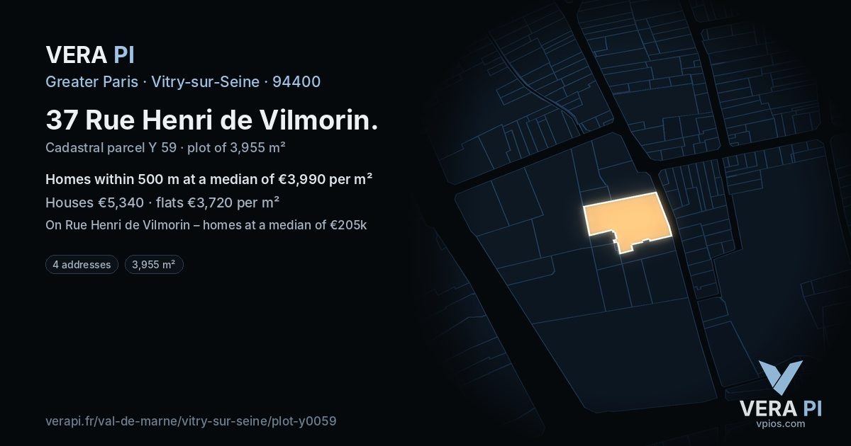 37 Rue Henri de Vilmorin, Vitry-sur-Seine at night – the plot lit, the parcels around coloured by the prices near them