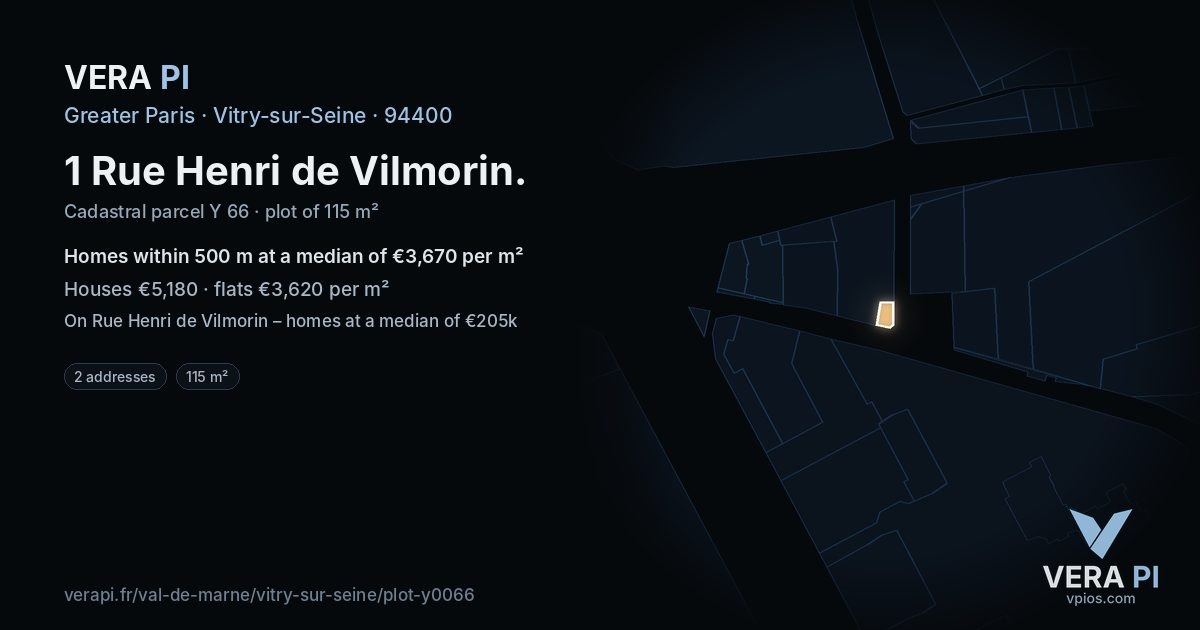 1 Rue Henri de Vilmorin, Vitry-sur-Seine at night – the plot lit, the parcels around coloured by the prices near them