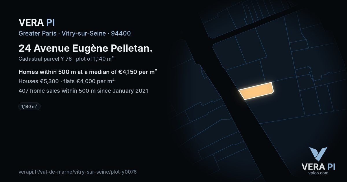 24 Avenue Eugène Pelletan, Vitry-sur-Seine at night – the plot lit, the parcels around coloured by the prices near them