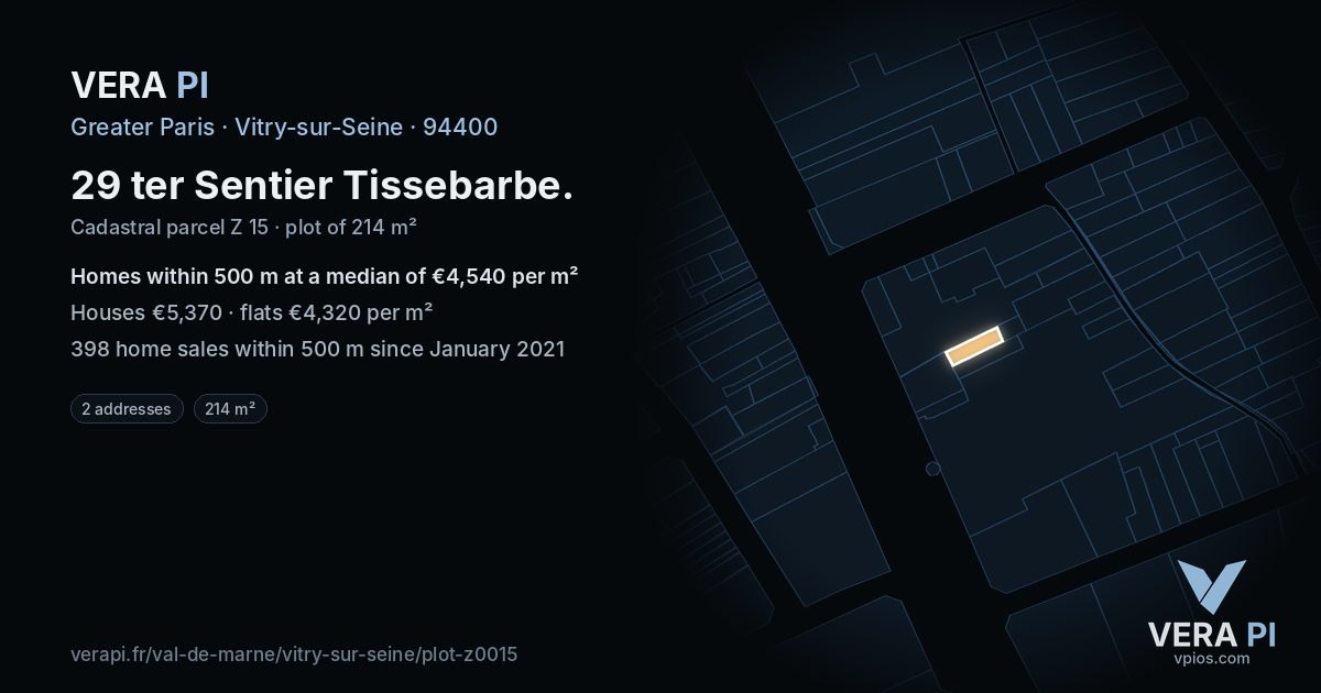 29 ter Sentier Tissebarbe, Vitry-sur-Seine at night – the plot lit, the parcels around coloured by the prices near them