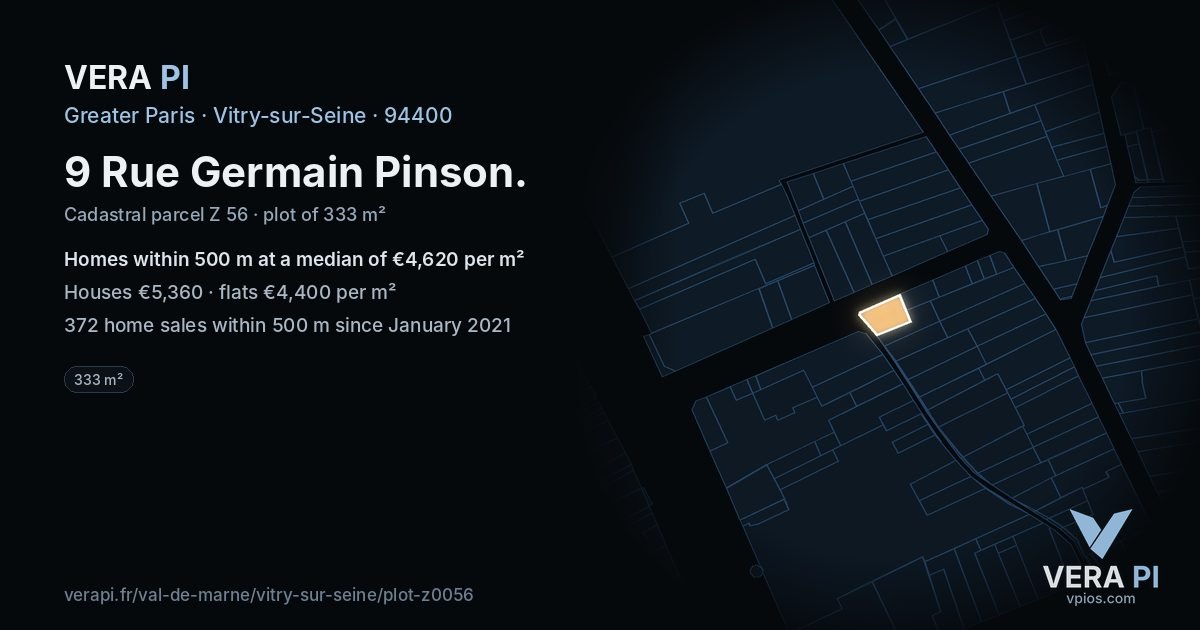 9 Rue Germain Pinson, Vitry-sur-Seine at night – the plot lit, the parcels around coloured by the prices near them