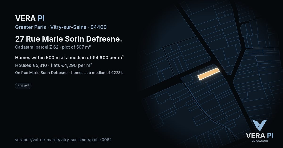 27 Rue Marie Sorin Defresne, Vitry-sur-Seine at night – the plot lit, the parcels around coloured by the prices near them