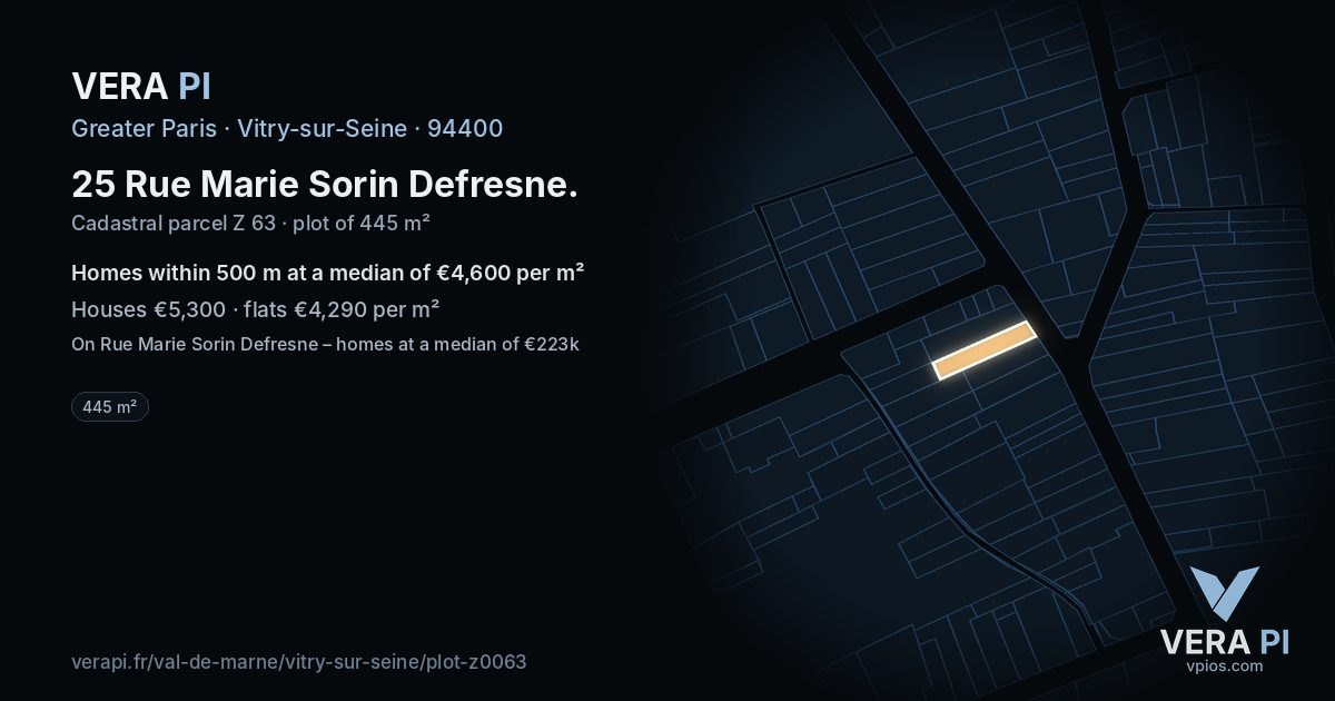 25 Rue Marie Sorin Defresne, Vitry-sur-Seine at night – the plot lit, the parcels around coloured by the prices near them