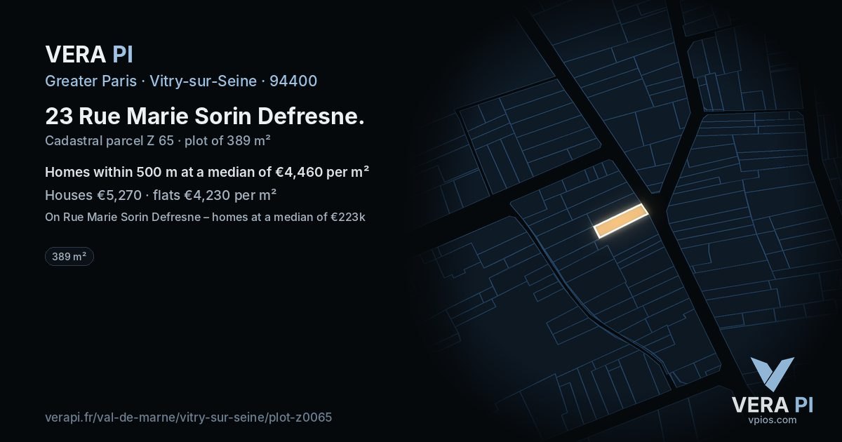 23 Rue Marie Sorin Defresne, Vitry-sur-Seine at night – the plot lit, the parcels around coloured by the prices near them