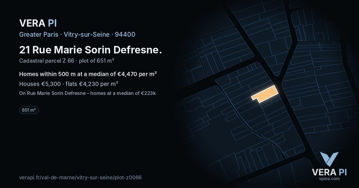 21 Rue Marie Sorin Defresne, Vitry-sur-Seine at night – the plot lit, the parcels around coloured by the prices near them