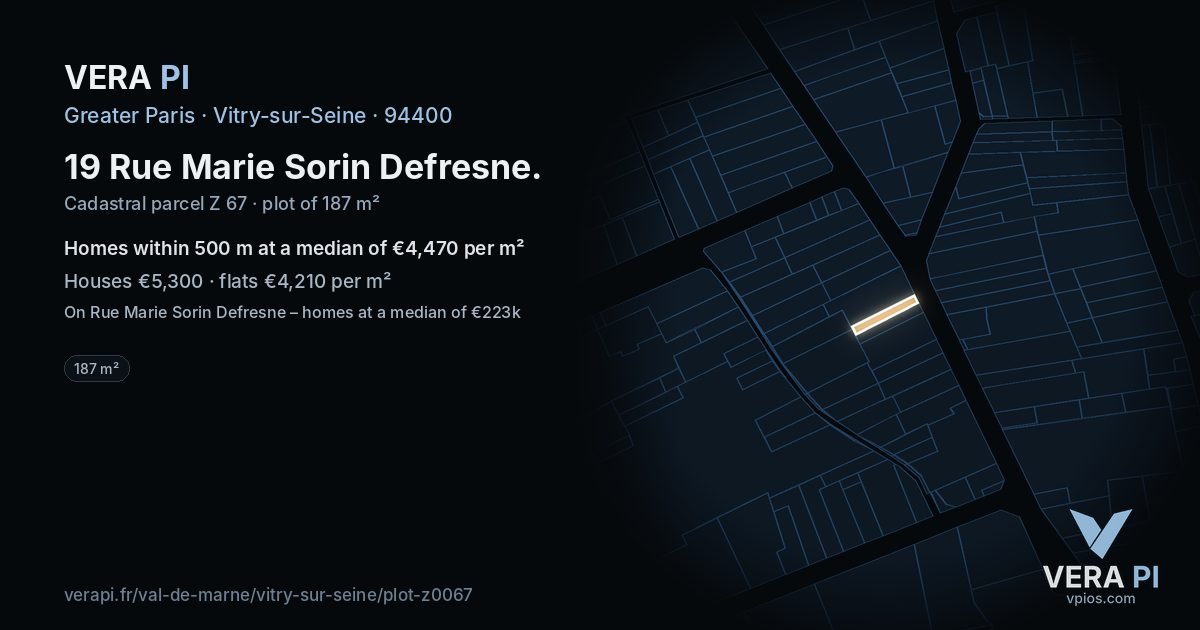 19 Rue Marie Sorin Defresne, Vitry-sur-Seine at night – the plot lit, the parcels around coloured by the prices near them