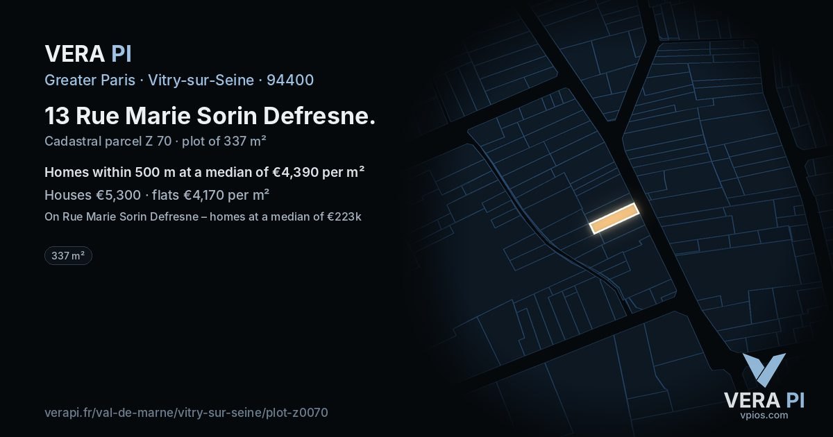 13 Rue Marie Sorin Defresne, Vitry-sur-Seine at night – the plot lit, the parcels around coloured by the prices near them