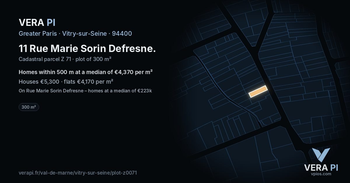 11 Rue Marie Sorin Defresne, Vitry-sur-Seine at night – the plot lit, the parcels around coloured by the prices near them