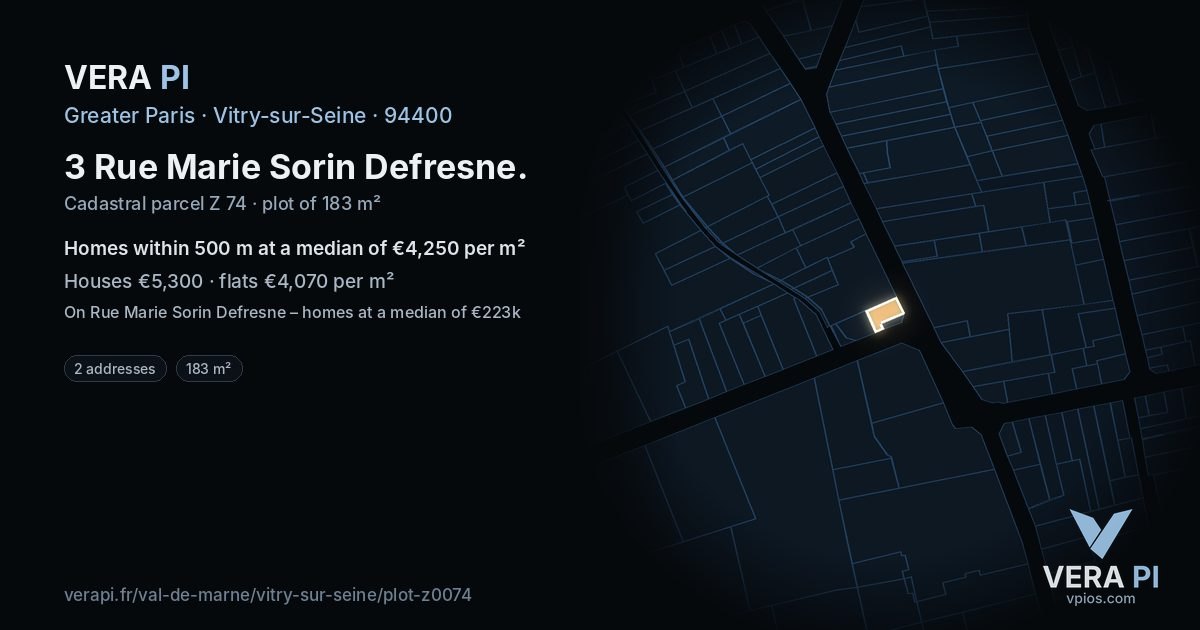 3 Rue Marie Sorin Defresne, Vitry-sur-Seine at night – the plot lit, the parcels around coloured by the prices near them