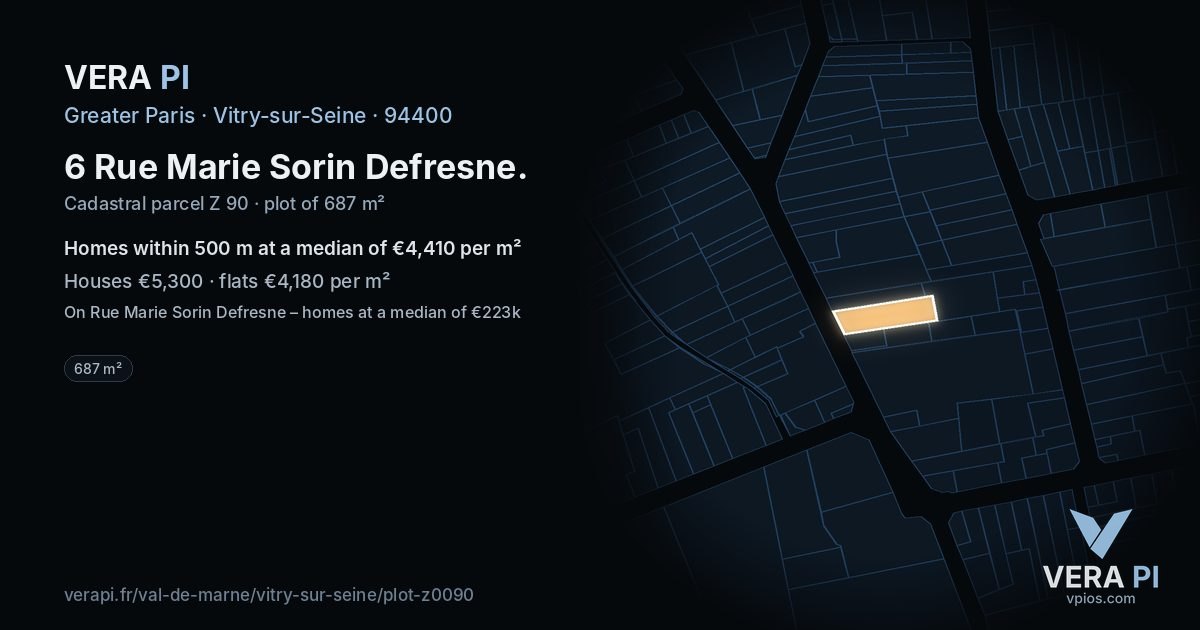 6 Rue Marie Sorin Defresne, Vitry-sur-Seine at night – the plot lit, the parcels around coloured by the prices near them