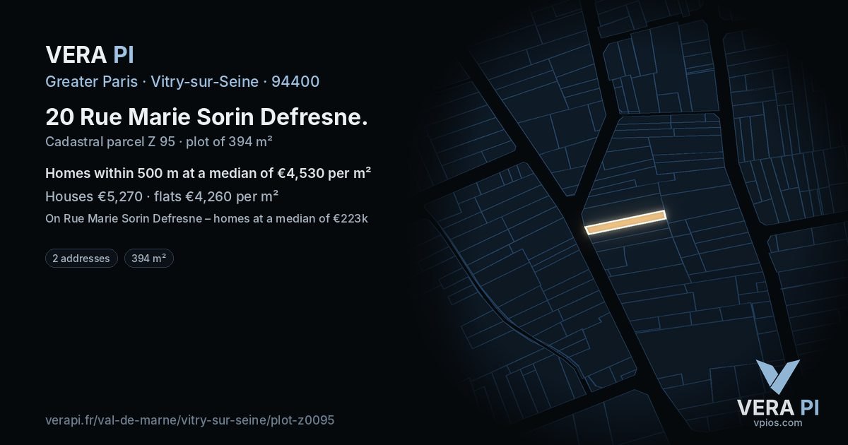 20 Rue Marie Sorin Defresne, Vitry-sur-Seine at night – the plot lit, the parcels around coloured by the prices near them