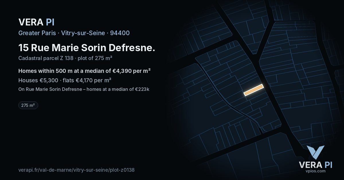 15 Rue Marie Sorin Defresne, Vitry-sur-Seine at night – the plot lit, the parcels around coloured by the prices near them