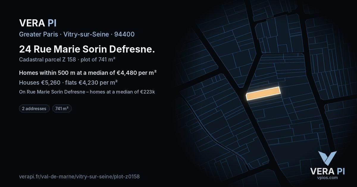 24 Rue Marie Sorin Defresne, Vitry-sur-Seine at night – the plot lit, the parcels around coloured by the prices near them