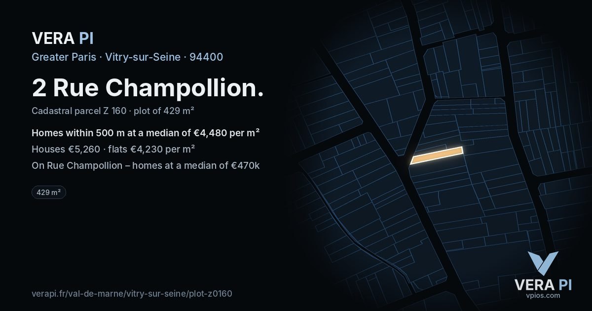 2 Rue Champollion, Vitry-sur-Seine at night – the plot lit, the parcels around coloured by the prices near them