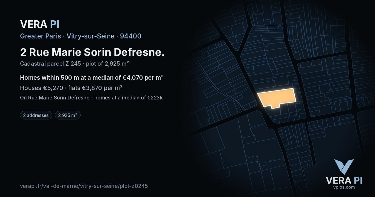 2 Rue Marie Sorin Defresne, Vitry-sur-Seine at night – the plot lit, the parcels around coloured by the prices near them