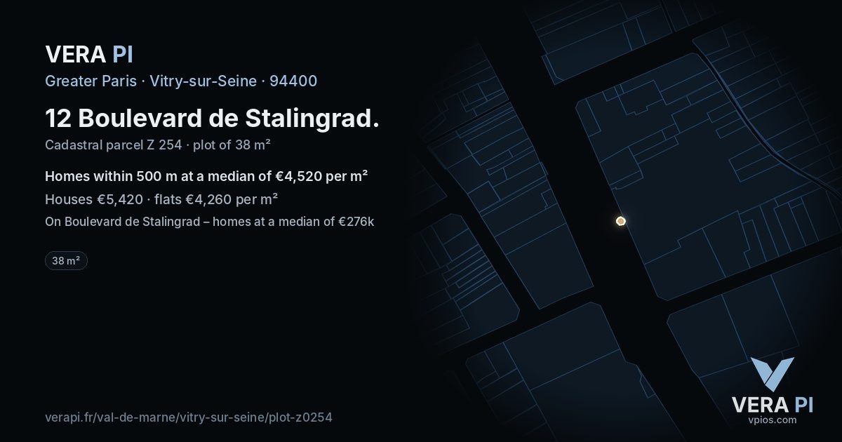 12 Boulevard de Stalingrad, Vitry-sur-Seine at night – the plot lit, the parcels around coloured by the prices near them
