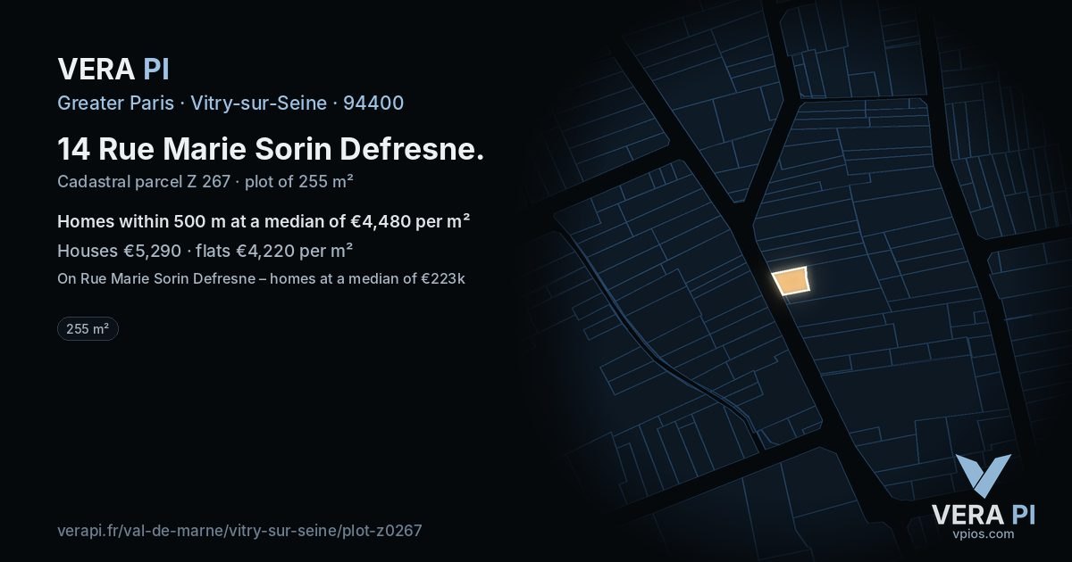 14 Rue Marie Sorin Defresne, Vitry-sur-Seine at night – the plot lit, the parcels around coloured by the prices near them