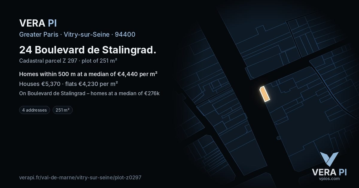 24 Boulevard de Stalingrad, Vitry-sur-Seine at night – the plot lit, the parcels around coloured by the prices near them