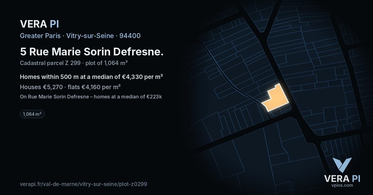 5 Rue Marie Sorin Defresne, Vitry-sur-Seine at night – the plot lit, the parcels around coloured by the prices near them
