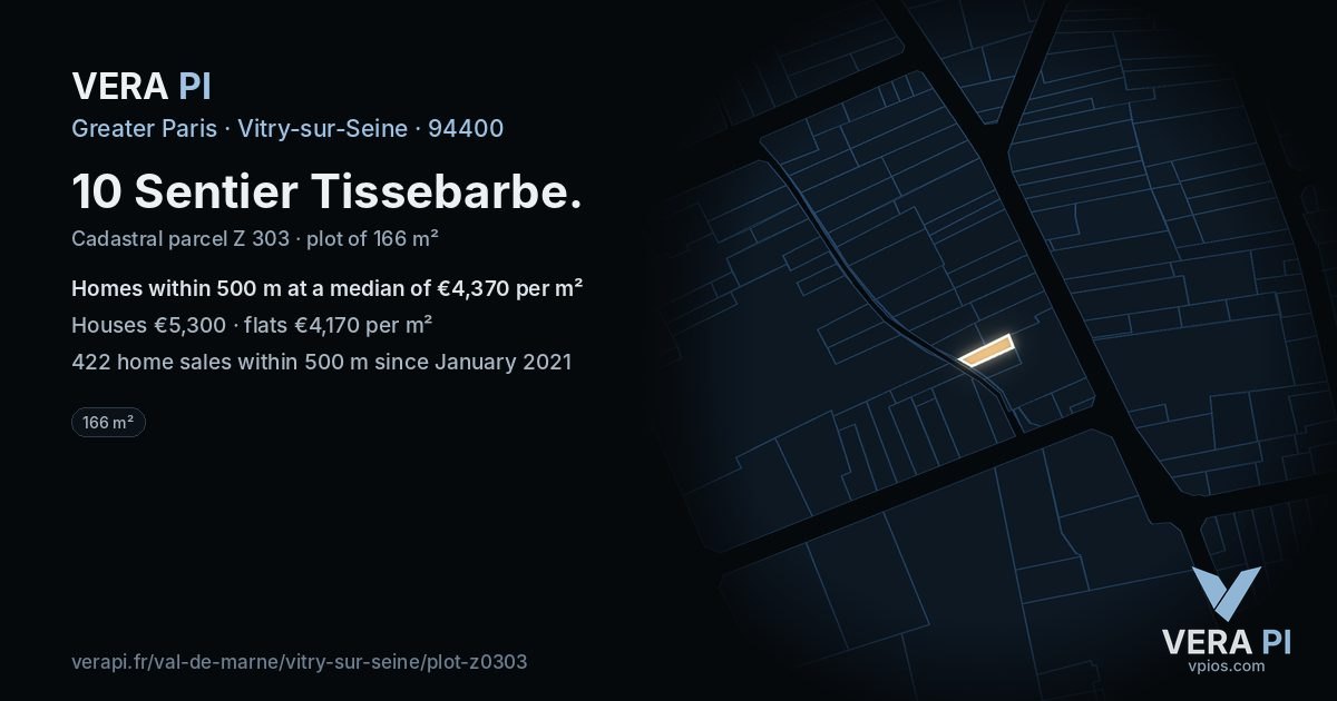 10 Sentier Tissebarbe, Vitry-sur-Seine at night – the plot lit, the parcels around coloured by the prices near them