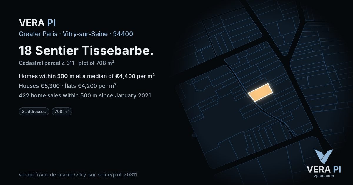 18 Sentier Tissebarbe, Vitry-sur-Seine at night – the plot lit, the parcels around coloured by the prices near them