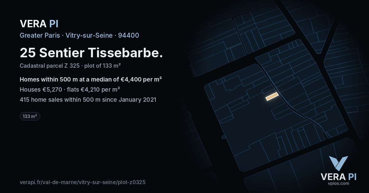 25 Sentier Tissebarbe, Vitry-sur-Seine at night – the plot lit, the parcels around coloured by the prices near them