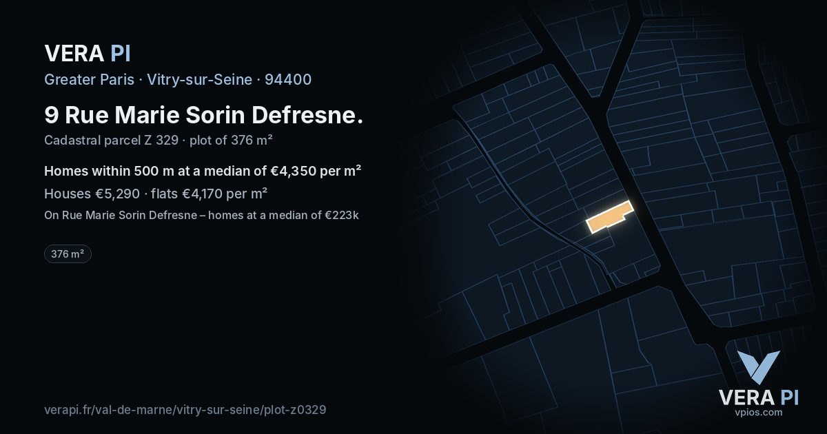 9 Rue Marie Sorin Defresne, Vitry-sur-Seine at night – the plot lit, the parcels around coloured by the prices near them