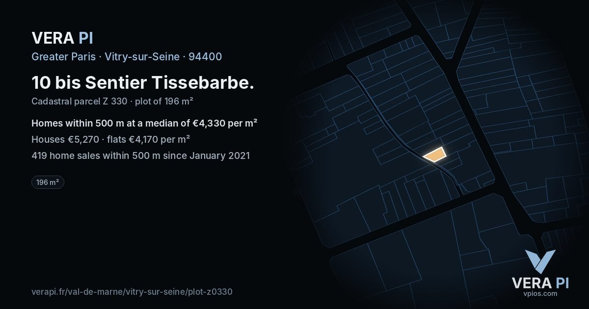 10 bis Sentier Tissebarbe, Vitry-sur-Seine at night – the plot lit, the parcels around coloured by the prices near them