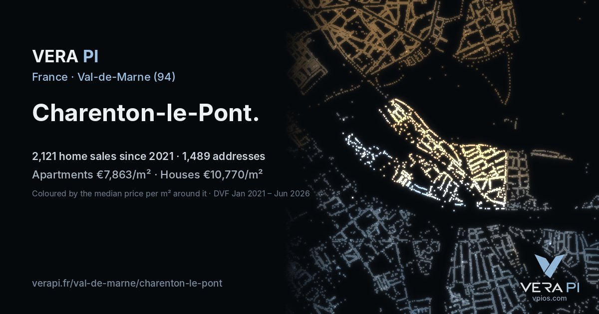 Ile Martinet, Charenton-le-Pont at night – every parcel coloured by the prices around it, the street's own parcels lit